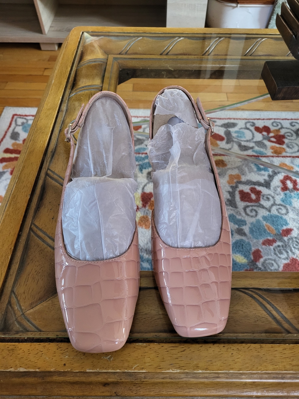 Naturalizer Pink Croc-Embossed Slingback Flats